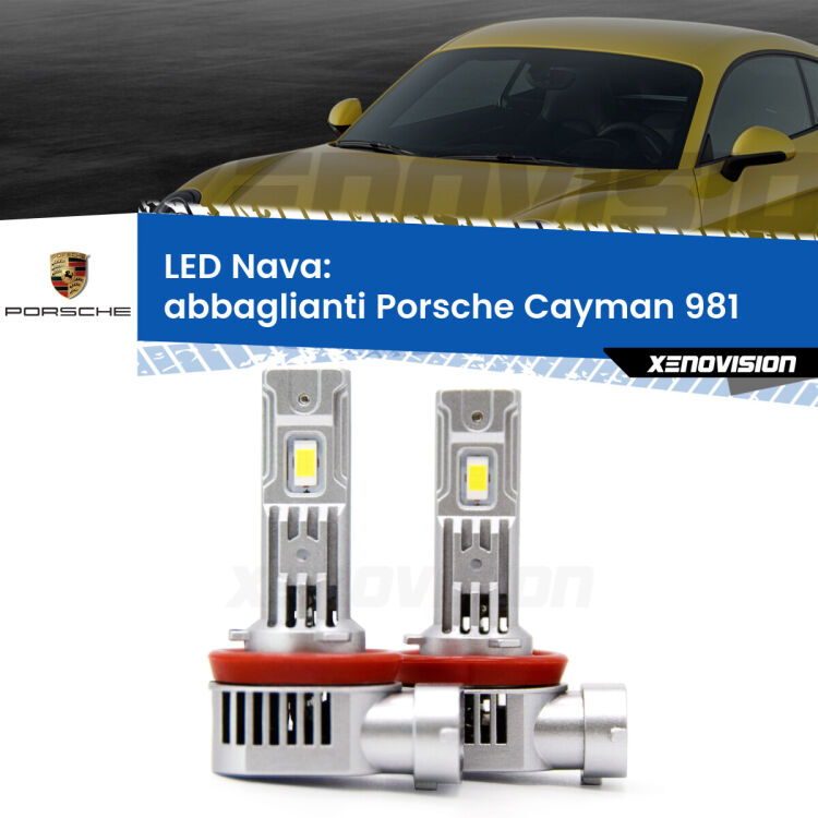 <strong>Abbaglianti LED no-spie per Porsche Cayman</strong> 981 2013 in poi. Coppia lampade <strong>H11</strong>/H9/H8/H16(JP) modello Nava canbus, raffreddate a ventola.