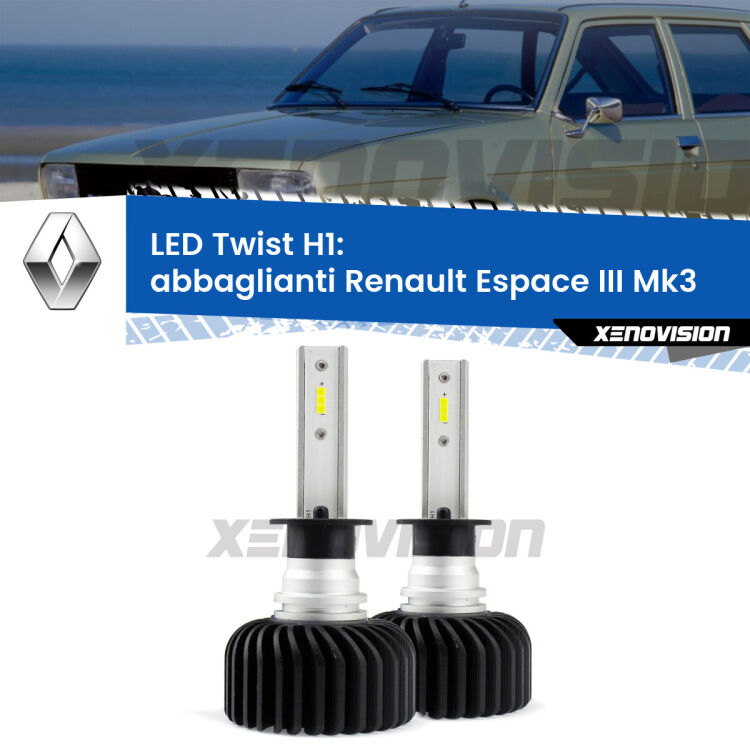 <strong>Kit abbaglianti LED</strong> H1 per <strong>Renault Espace III</strong> Mk3 1996 -2000. Compatte, impermeabili, senza ventola: praticamente indistruttibili. Top Quality.