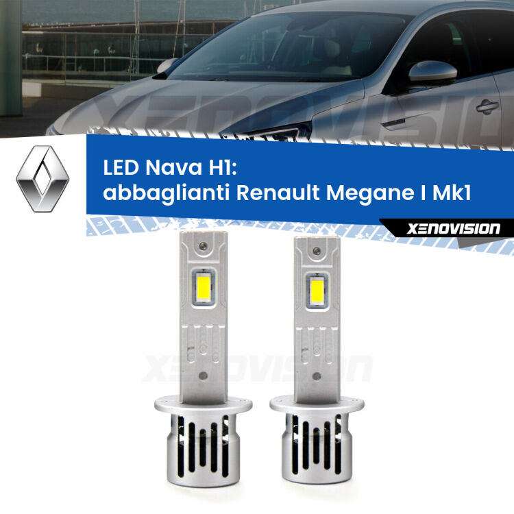 <strong>Abbaglianti LED no-spie per Renault Megane I</strong> Mk1 a parabola doppia. Coppia lampade <strong> H1</strong> modello Nava canbus, raffreddate a ventola.