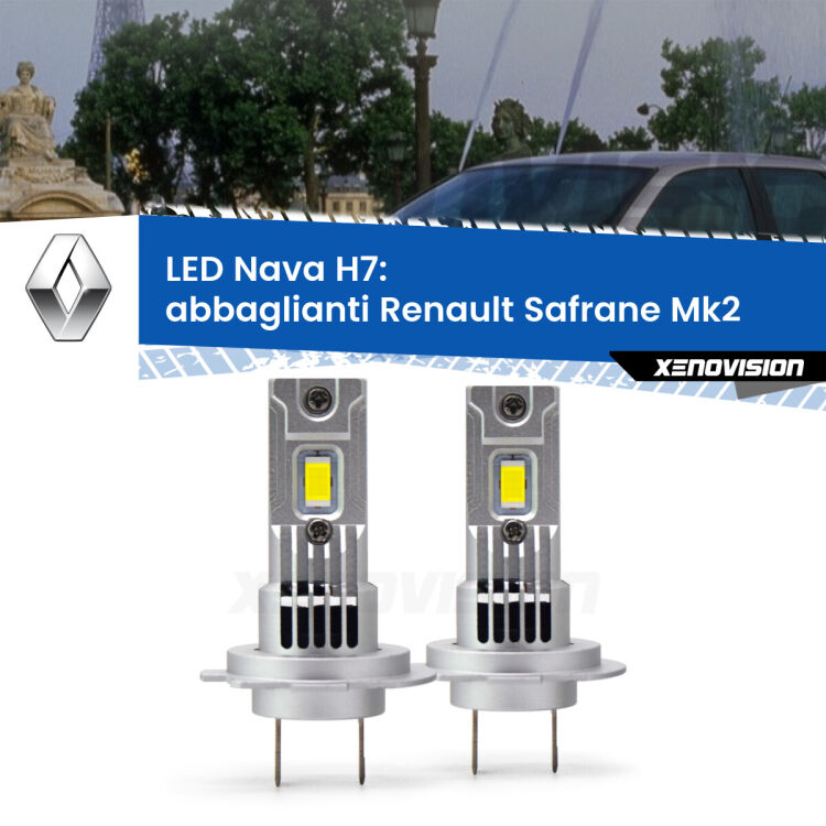 <strong>Abbaglianti LED no-spie per Renault Safrane</strong> Mk2 con fari Xenon. Coppia lampade <strong>H7</strong> modello Nava canbus, raffreddate a ventola.