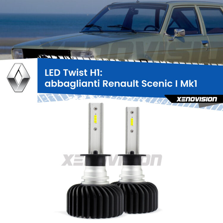 <strong>Kit abbaglianti LED</strong> H1 per <strong>Renault Scenic I</strong> Mk1 1996 -2002. Compatte, impermeabili, senza ventola: praticamente indistruttibili. Top Quality.