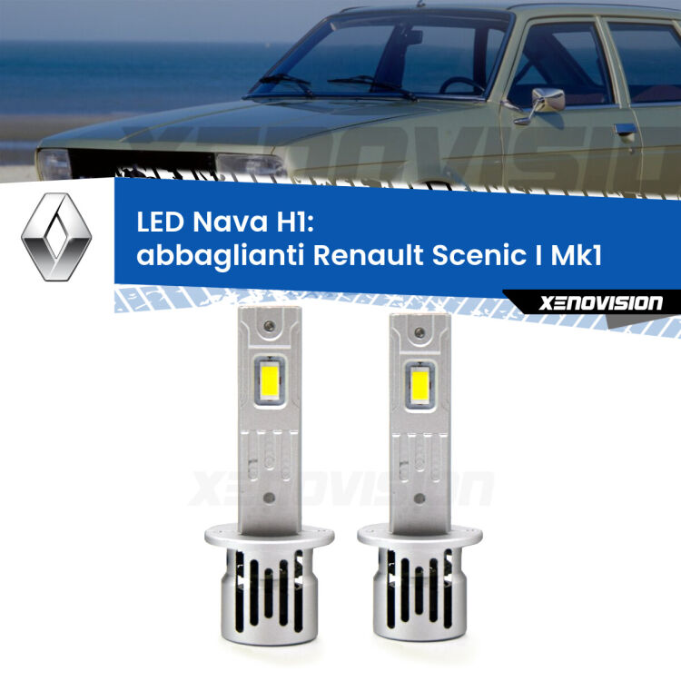 <strong>Abbaglianti LED no-spie per Renault Scenic I</strong> Mk1 1996 -2002. Coppia lampade <strong> H1</strong> modello Nava canbus, raffreddate a ventola.