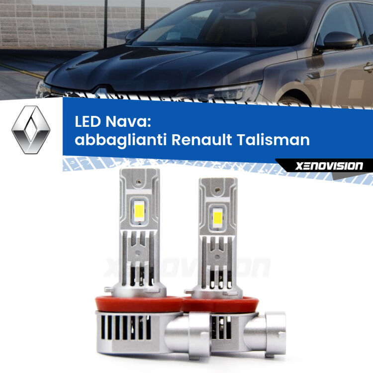 <strong>Abbaglianti LED no-spie per Renault Talisman</strong>  2015 -2022. Coppia lampade <strong>H11</strong>/H9/H8/H16(JP) modello Nava canbus, raffreddate a ventola.