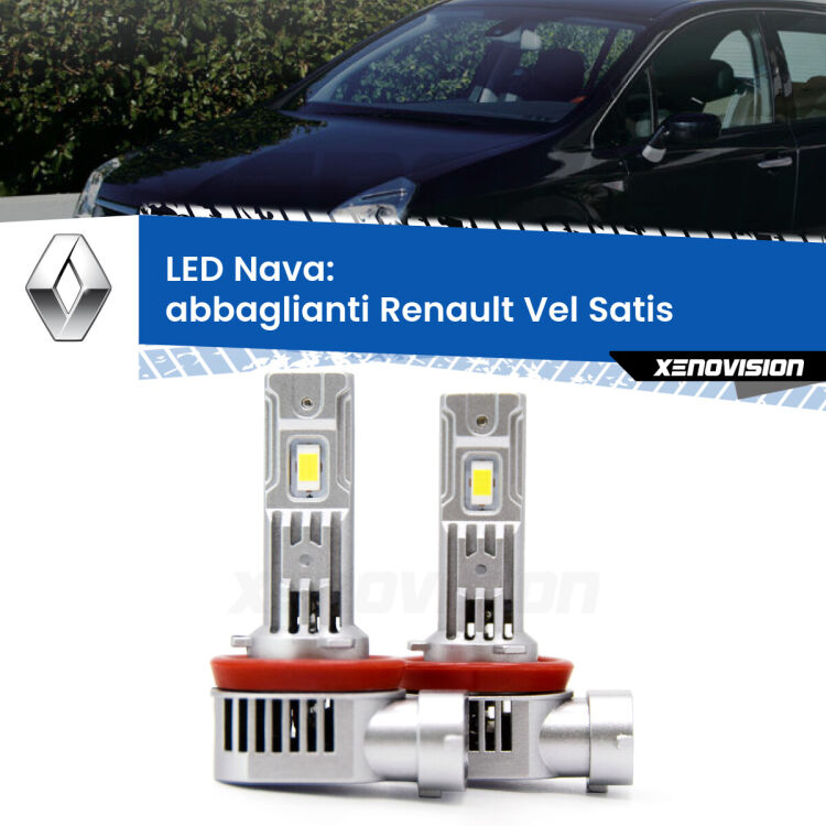 <strong>Abbaglianti LED no-spie per Renault Vel Satis</strong>  2002 -2005. Coppia lampade <strong>H11</strong>/H9/H8/H16(JP) modello Nava canbus, raffreddate a ventola.