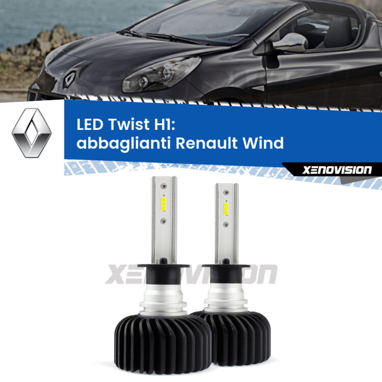 <strong>Kit abbaglianti LED</strong> H1 per <strong>Renault Wind</strong>  2010 -2013. Compatte, impermeabili, senza ventola: praticamente indistruttibili. Top Quality.