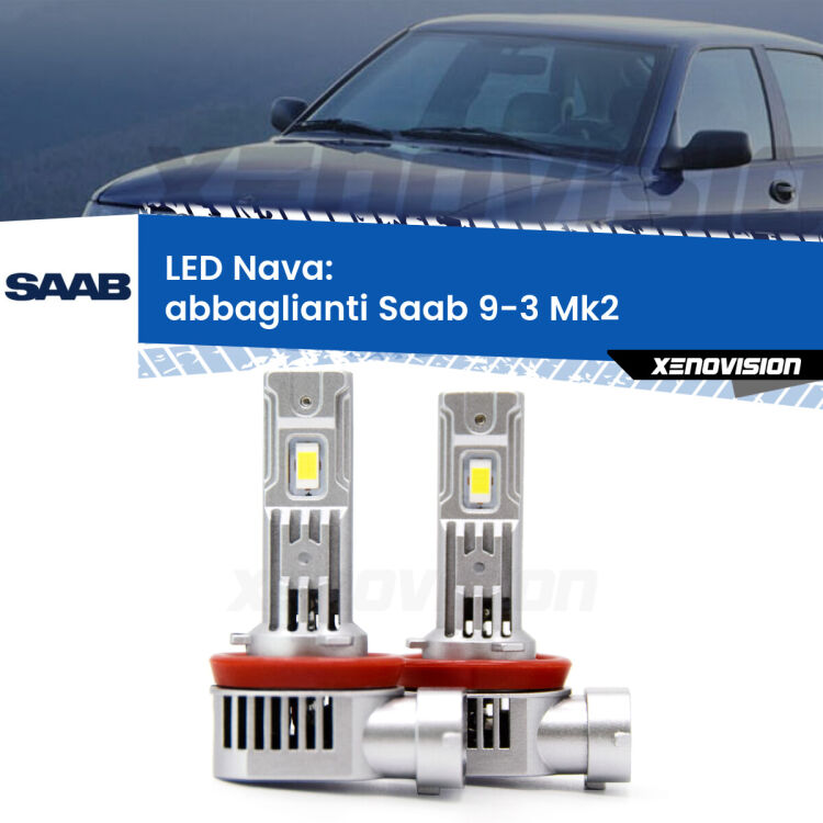 <strong>Abbaglianti LED no-spie per Saab 9-3</strong> Mk2 2008 -2015. Coppia lampade <strong>H11</strong>/H9/H8/H16(JP) modello Nava canbus, raffreddate a ventola.