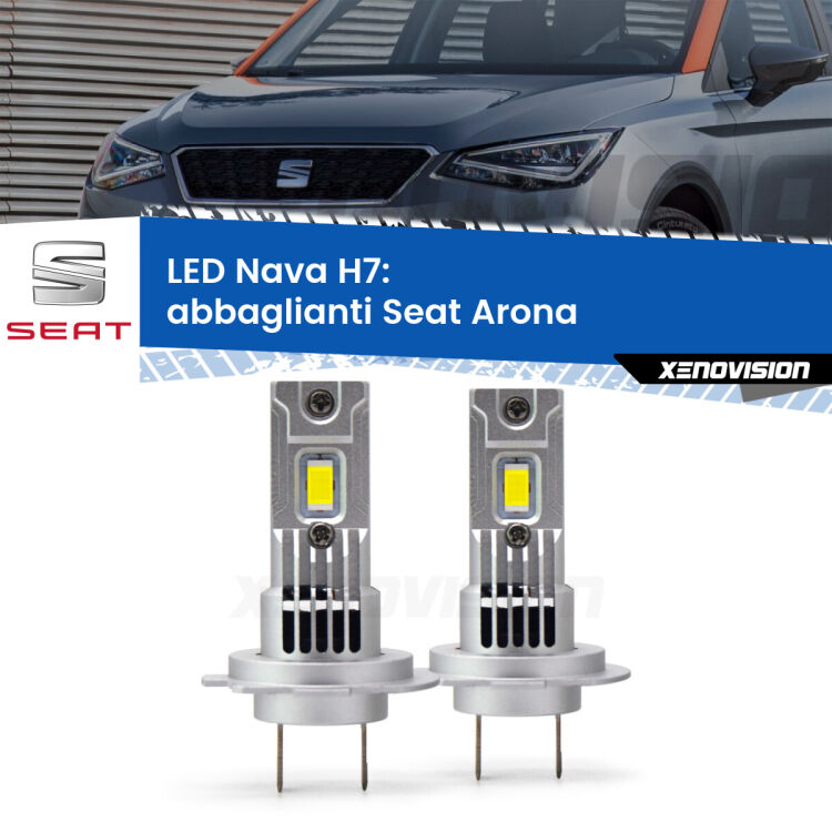 <strong>Abbaglianti LED no-spie per Seat Arona</strong>  2017 in poi. Coppia lampade <strong>H7</strong> modello Nava canbus, raffreddate a ventola.