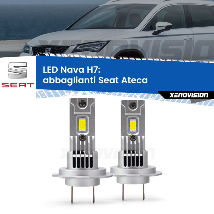 <strong>Abbaglianti LED no-spie per Seat Ateca</strong>  2016 in poi. Coppia lampade <strong>H7</strong> modello Nava canbus, raffreddate a ventola.