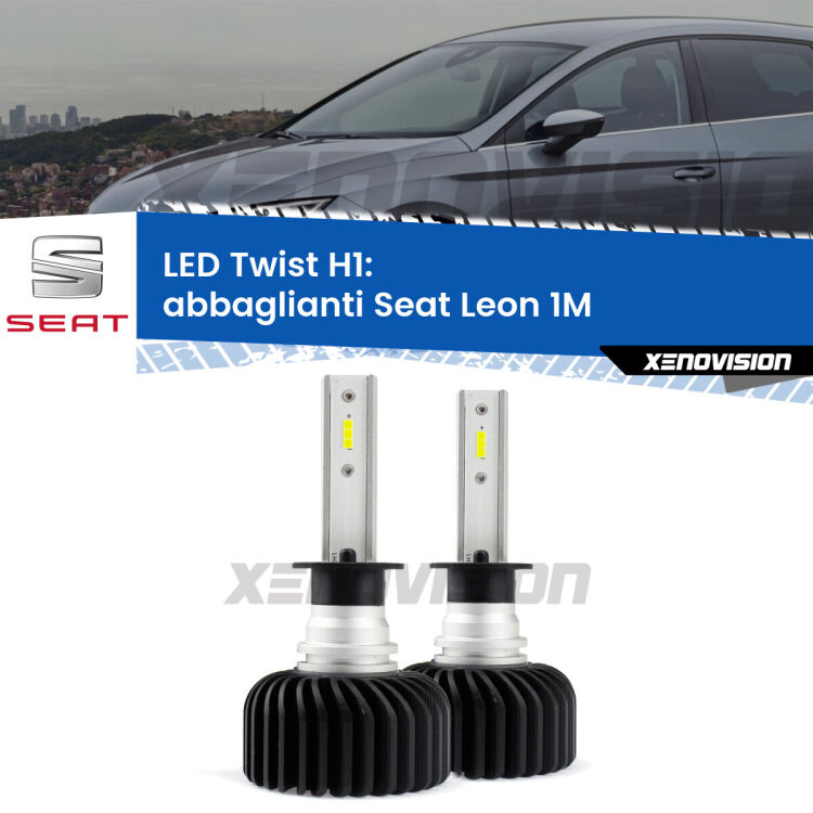 <strong>Kit abbaglianti LED</strong> H1 per <strong>Seat Leon</strong> 1M 1999 -2006. Compatte, impermeabili, senza ventola: praticamente indistruttibili. Top Quality.