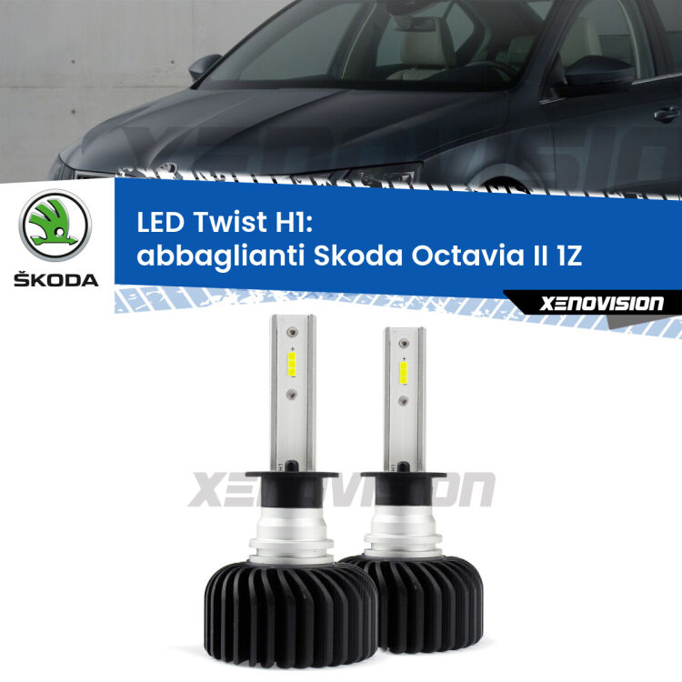 <strong>Kit abbaglianti LED</strong> H1 per <strong>Skoda Octavia II</strong> 1Z 2004 -2013. Compatte, impermeabili, senza ventola: praticamente indistruttibili. Top Quality.