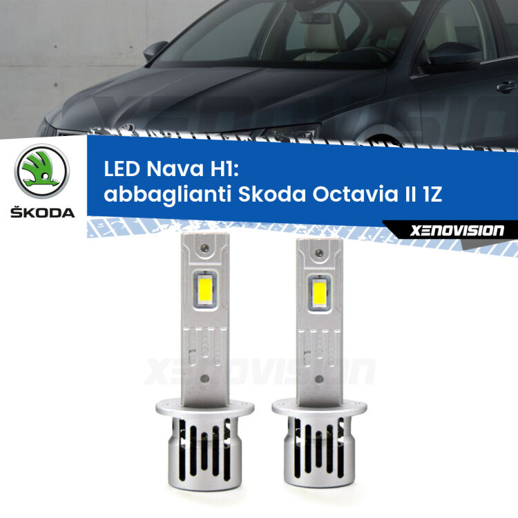 <strong>Abbaglianti LED no-spie per Skoda Octavia II</strong> 1Z 2004 -2013. Coppia lampade <strong> H1</strong> modello Nava canbus, raffreddate a ventola.