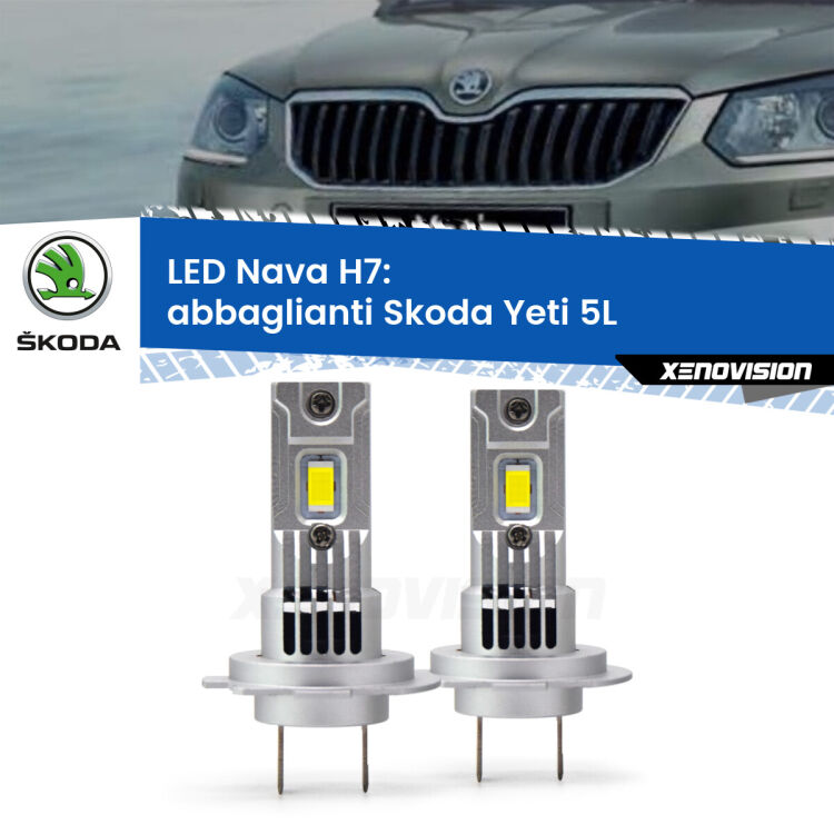 <strong>Abbaglianti LED no-spie per Skoda Yeti</strong> 5L 2009 -2017. Coppia lampade <strong>H7</strong> modello Nava canbus, raffreddate a ventola.