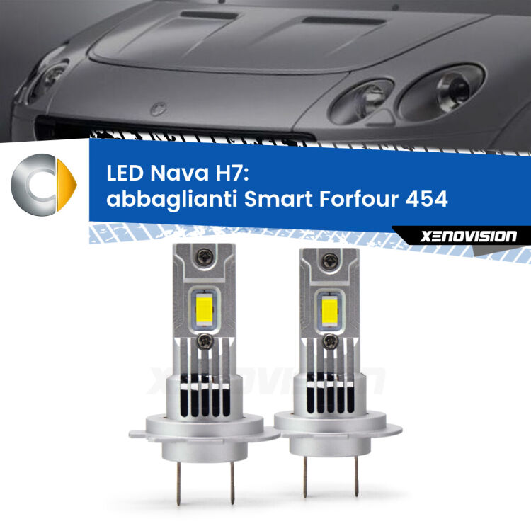 <strong>Abbaglianti LED no-spie per Smart Forfour</strong> 454 2004 -2006. Coppia lampade <strong>H7</strong> modello Nava canbus, raffreddate a ventola.