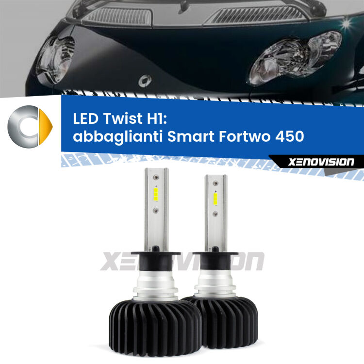 <strong>Kit abbaglianti LED</strong> H1 per <strong>Smart Fortwo</strong> 450 2004 -2007. Compatte, impermeabili, senza ventola: praticamente indistruttibili. Top Quality.