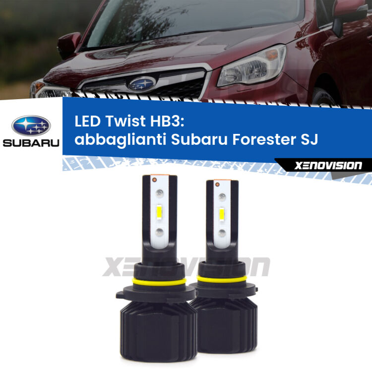 <strong>Kit abbaglianti LED</strong> HB3 per <strong>Subaru Forester</strong> SJ 2012 -2017. Compatte, impermeabili, senza ventola: praticamente indistruttibili. Top Quality.