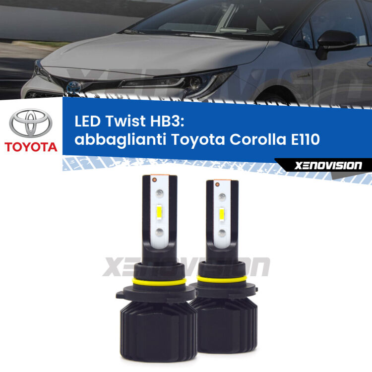 <strong>Kit abbaglianti LED</strong> HB3 per <strong>Toyota Corolla</strong> E110 1999 -2001. Compatte, impermeabili, senza ventola: praticamente indistruttibili. Top Quality.