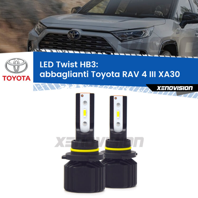 <strong>Kit abbaglianti LED</strong> HB3 per <strong>Toyota RAV 4 III</strong> XA30 2005 -2014. Compatte, impermeabili, senza ventola: praticamente indistruttibili. Top Quality.