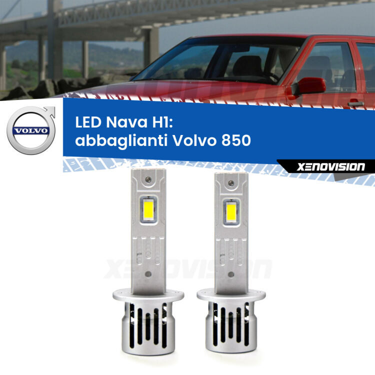 <strong>Abbaglianti LED no-spie per Volvo 850</strong>  a parabola doppia. Coppia lampade <strong> H1</strong> modello Nava canbus, raffreddate a ventola.