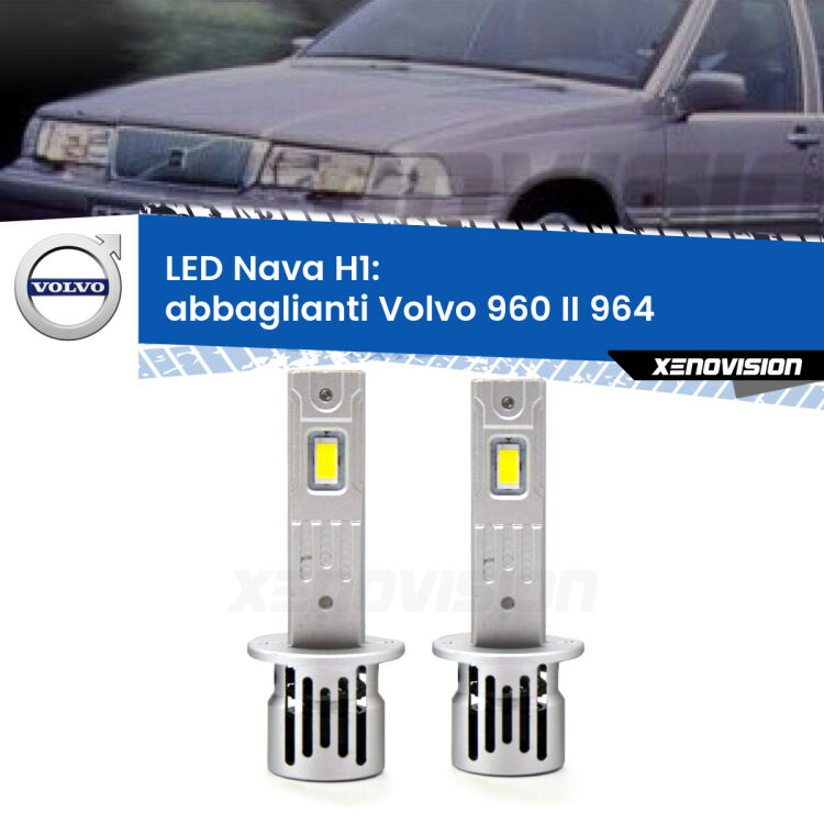 <strong>Abbaglianti LED no-spie per Volvo 960 II</strong> 964 1994 -1996. Coppia lampade <strong> H1</strong> modello Nava canbus, raffreddate a ventola.