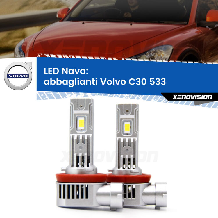 <strong>Abbaglianti LED no-spie per Volvo C30</strong> 533 2010 -2013. Coppia lampade <strong>H11</strong>/H9/H8/H16(JP) modello Nava canbus, raffreddate a ventola.