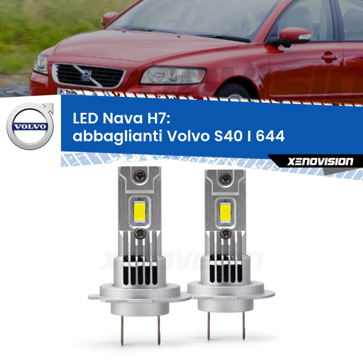 <strong>Abbaglianti LED no-spie per Volvo S40 I</strong> 644 a parabola doppia. Coppia lampade <strong>H7</strong> modello Nava canbus, raffreddate a ventola.