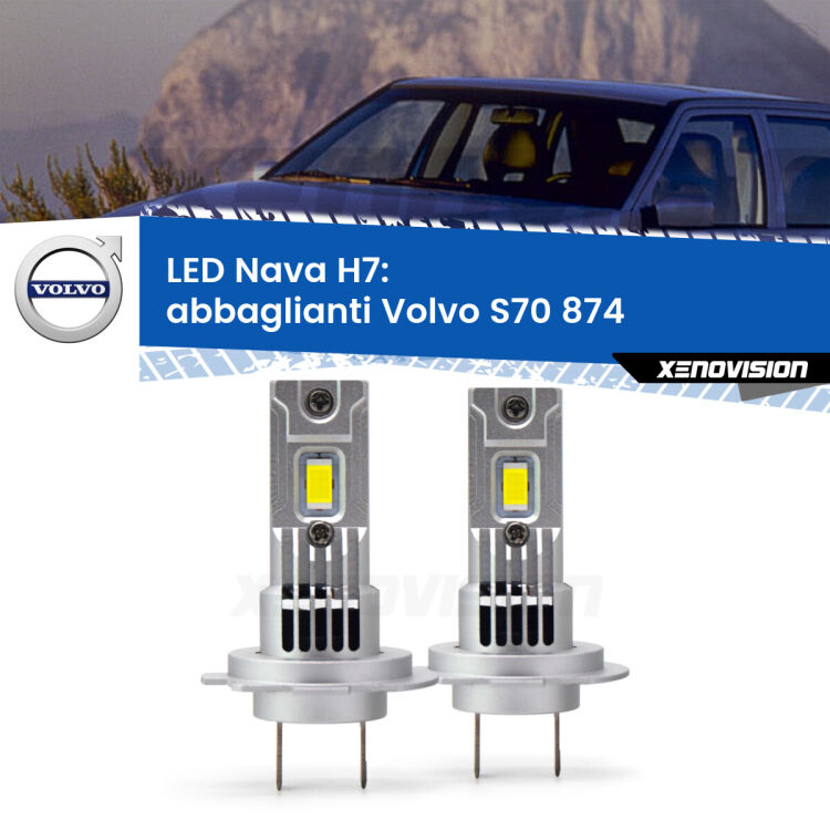 <strong>Abbaglianti LED no-spie per Volvo S70</strong> 874 1997 -2000. Coppia lampade <strong>H7</strong> modello Nava canbus, raffreddate a ventola.