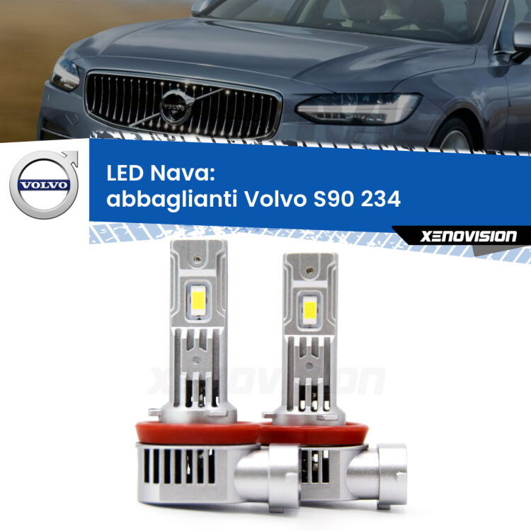 <strong>Abbaglianti LED no-spie per Volvo S90</strong> 234 2016 in poi. Coppia lampade <strong>H11</strong>/H9/H8/H16(JP) modello Nava canbus, raffreddate a ventola.