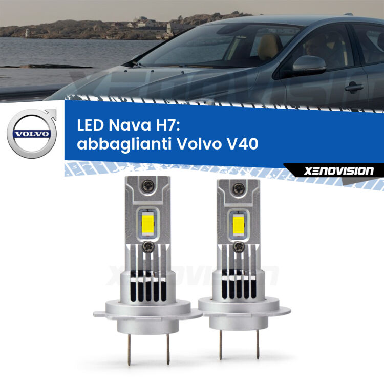 <strong>Abbaglianti LED no-spie per Volvo V40</strong>  a parabola doppia. Coppia lampade <strong>H7</strong> modello Nava canbus, raffreddate a ventola.