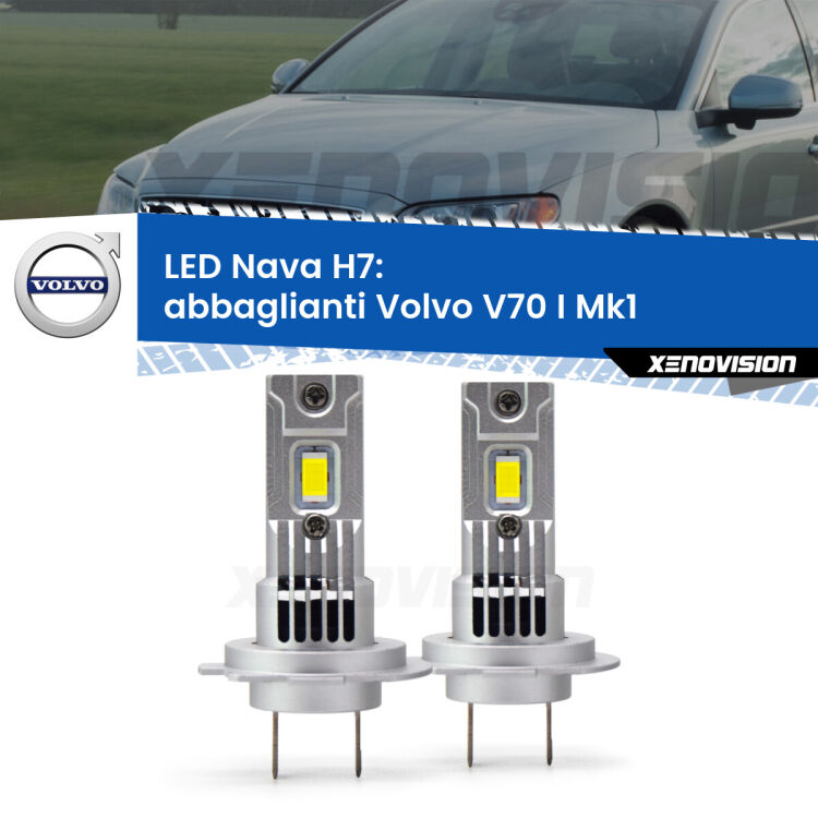 <strong>Abbaglianti LED no-spie per Volvo V70 I</strong> Mk1 1996 -2000. Coppia lampade <strong>H7</strong> modello Nava canbus, raffreddate a ventola.