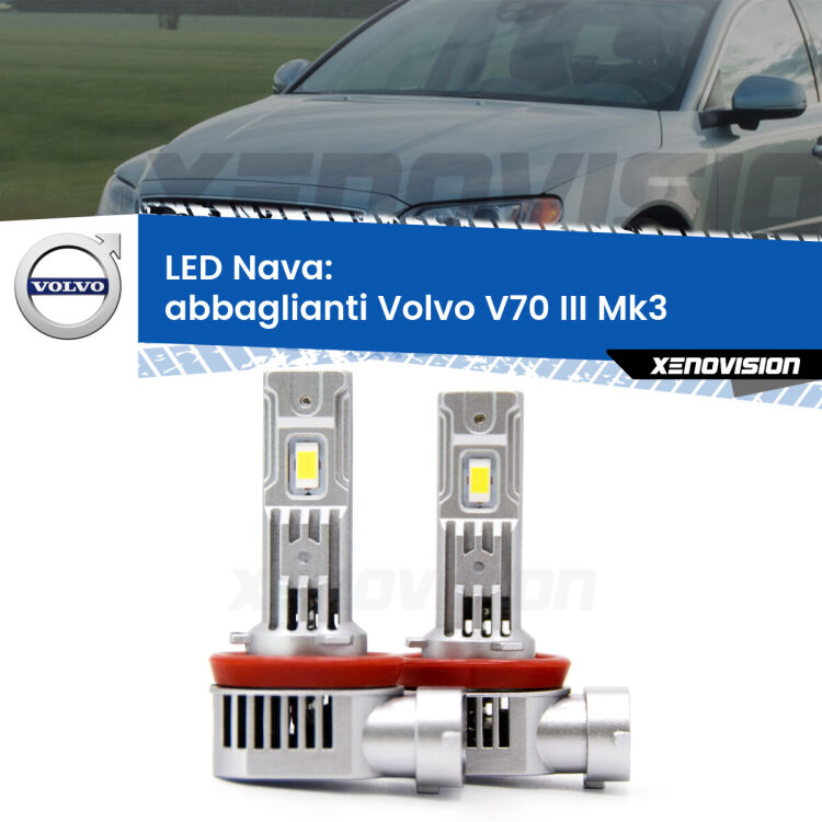 <strong>Abbaglianti LED no-spie per Volvo V70 III</strong> Mk3 2008 -2016. Coppia lampade <strong>H11</strong>/H9/H8/H16(JP) modello Nava canbus, raffreddate a ventola.