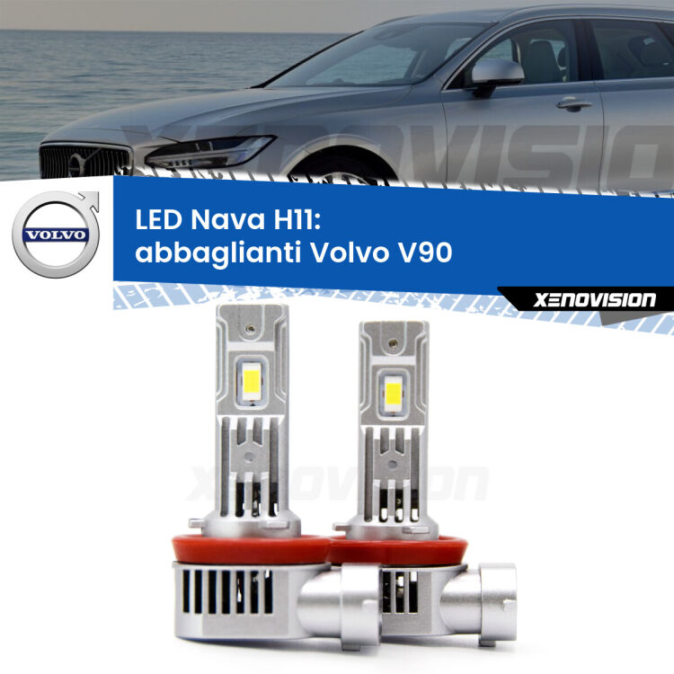 <strong>Abbaglianti LED no-spie per Volvo V90</strong>  2016-2018. Coppia lampade <strong>H11</strong> modello Nava canbus, raffreddate a ventola.