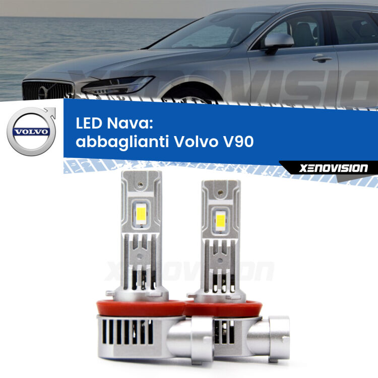 <strong>Abbaglianti LED no-spie per Volvo V90</strong>  2016 -2018. Coppia lampade <strong>H11</strong>/H9/H8/H16(JP) modello Nava canbus, raffreddate a ventola.