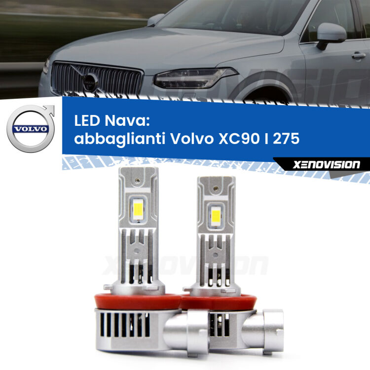 <strong>Abbaglianti LED no-spie per Volvo XC90 I</strong> 275 con fari Bi-Xenon con cornering light. Coppia lampade <strong>H11</strong>/H9/H8/H16(JP) modello Nava canbus, raffreddate a ventola.