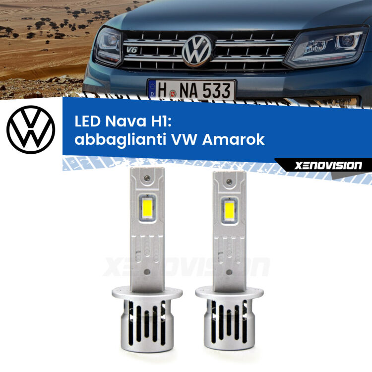 <strong>Abbaglianti LED no-spie per VW Amarok</strong>  2010 -2016. Coppia lampade <strong> H1</strong> modello Nava canbus, raffreddate a ventola.