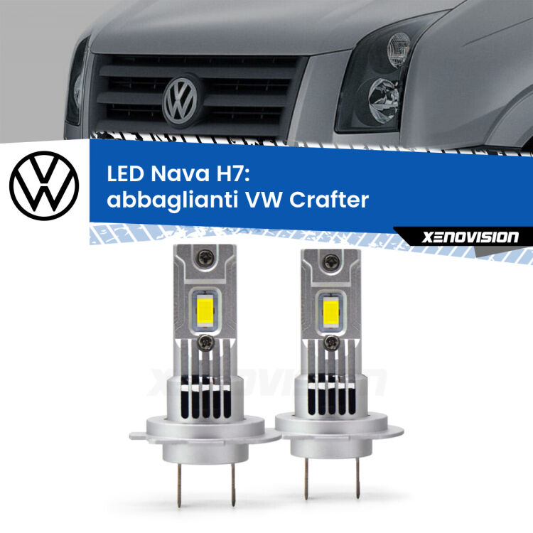 <strong>Abbaglianti LED no-spie per VW Crafter</strong>  2006 -2016. Coppia lampade <strong>H7</strong> modello Nava canbus, raffreddate a ventola.