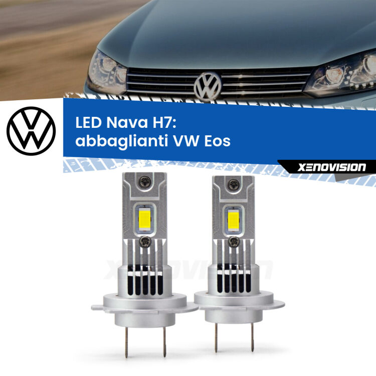 <strong>Abbaglianti LED no-spie per VW Eos</strong>  2006 -2015. Coppia lampade <strong>H7</strong> modello Nava canbus, raffreddate a ventola.