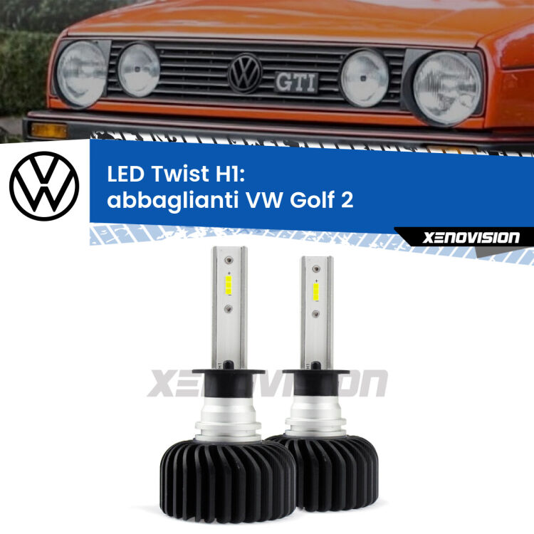 <strong>Kit abbaglianti LED</strong> H1 per <strong>VW Golf 2</strong>  a parabola doppia. Compatte, impermeabili, senza ventola: praticamente indistruttibili. Top Quality.