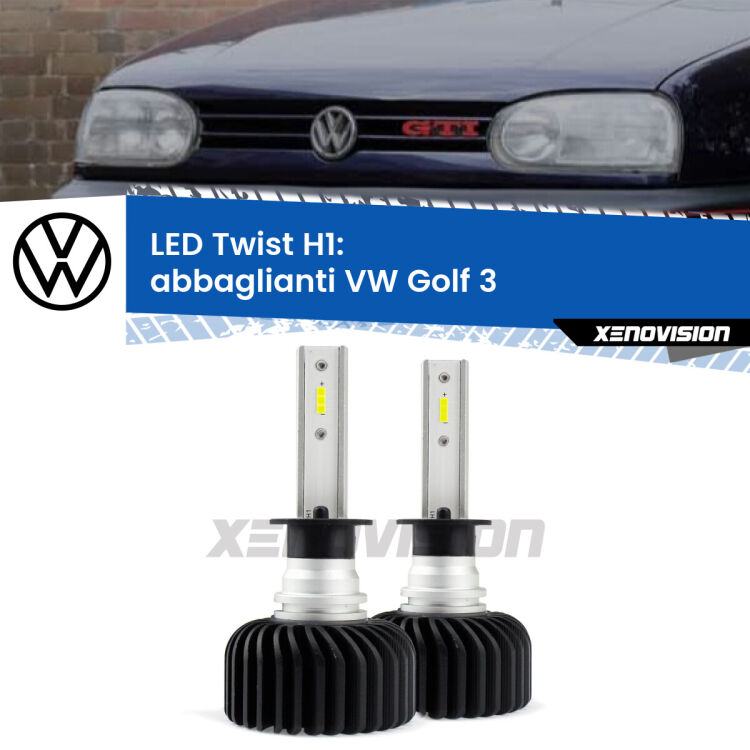 <strong>Kit abbaglianti LED</strong> H1 per <strong>VW Golf 3</strong>  a parabola doppia. Compatte, impermeabili, senza ventola: praticamente indistruttibili. Top Quality.