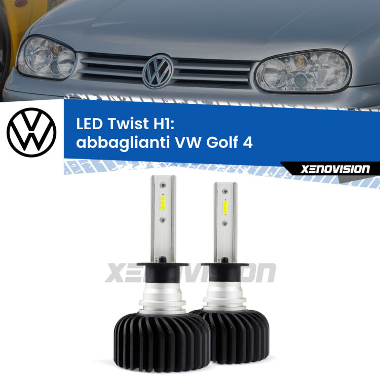 <strong>Kit abbaglianti LED</strong> H1 per <strong>VW Golf 4</strong>  1997-2005. Compatte, impermeabili, senza ventola: praticamente indistruttibili. Top Quality.