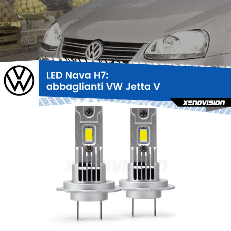 <strong>Abbaglianti LED no-spie per VW Jetta</strong> V 2005-2010. Coppia lampade <strong>H7</strong> modello Nava canbus, raffreddate a ventola.