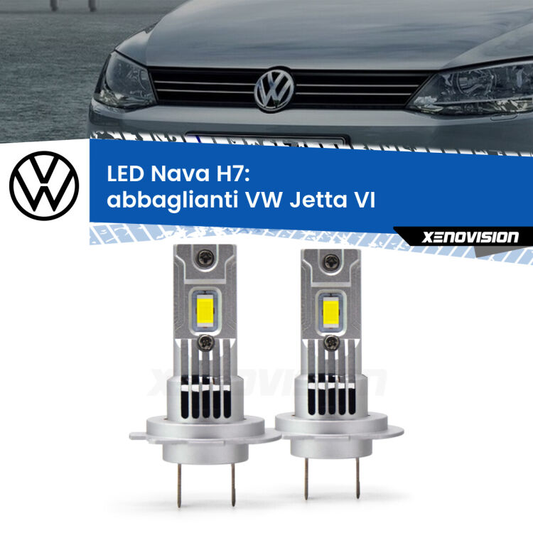 <strong>Abbaglianti LED no-spie per VW Jetta</strong> VI 2010-2017. Coppia lampade <strong>H7</strong> modello Nava canbus, raffreddate a ventola.