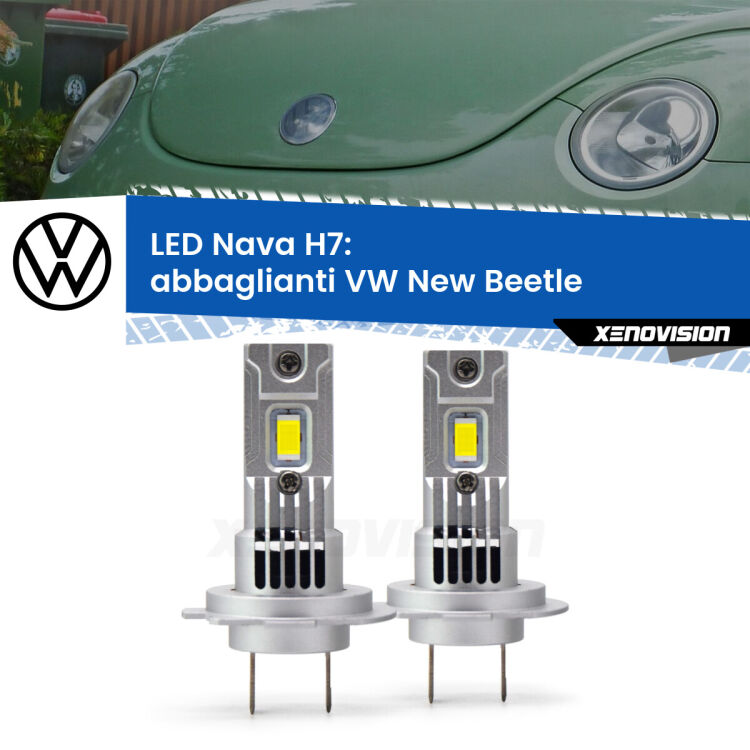 <strong>Abbaglianti LED no-spie per VW New Beetle</strong>  2005 -2010. Coppia lampade <strong>H7</strong> modello Nava canbus, raffreddate a ventola.