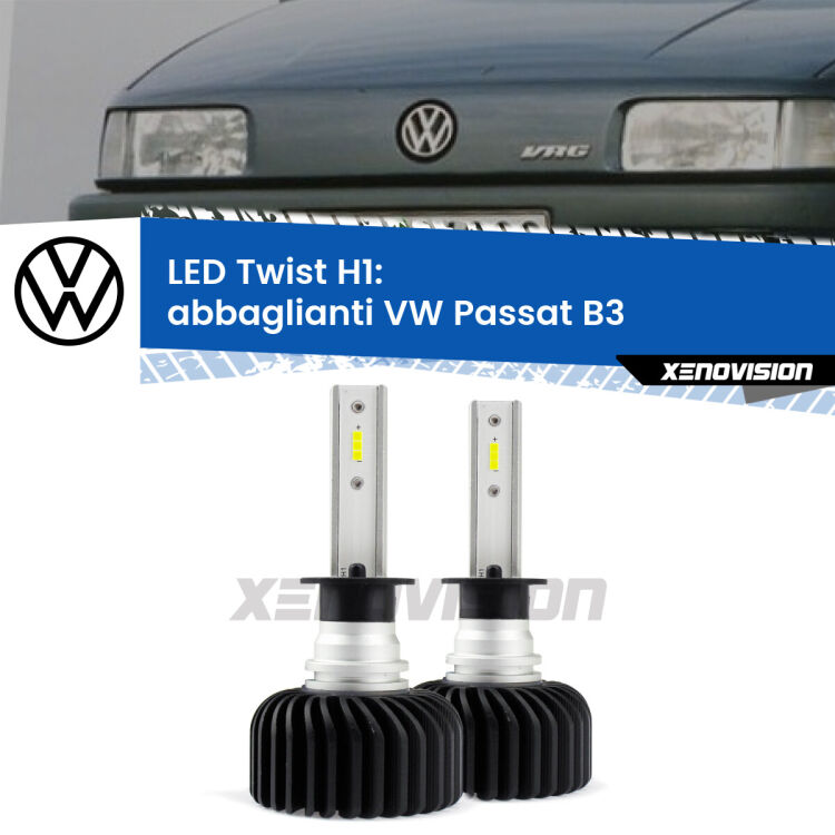 <strong>Kit abbaglianti LED</strong> H1 per <strong>VW Passat</strong> B3 a parabola doppia. Compatte, impermeabili, senza ventola: praticamente indistruttibili. Top Quality.