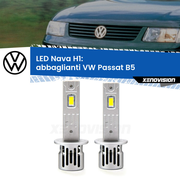 <strong>Abbaglianti LED no-spie per VW Passat</strong> B5 1996 -2000. Coppia lampade <strong> H1</strong> modello Nava canbus, raffreddate a ventola.