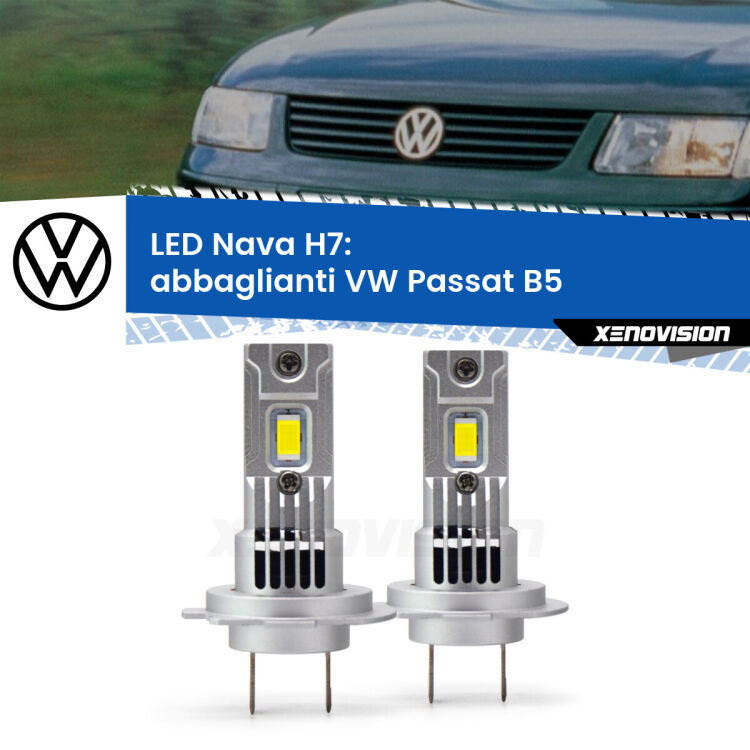 <strong>Abbaglianti LED no-spie per VW Passat</strong> B5 con fari Xenon. Coppia lampade <strong>H7</strong> modello Nava canbus, raffreddate a ventola.