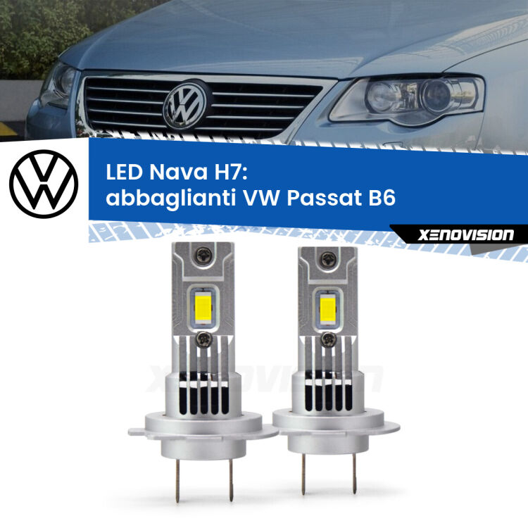 <strong>Abbaglianti LED no-spie per VW Passat</strong> B6 2005 -2010. Coppia lampade <strong>H7</strong> modello Nava canbus, raffreddate a ventola.