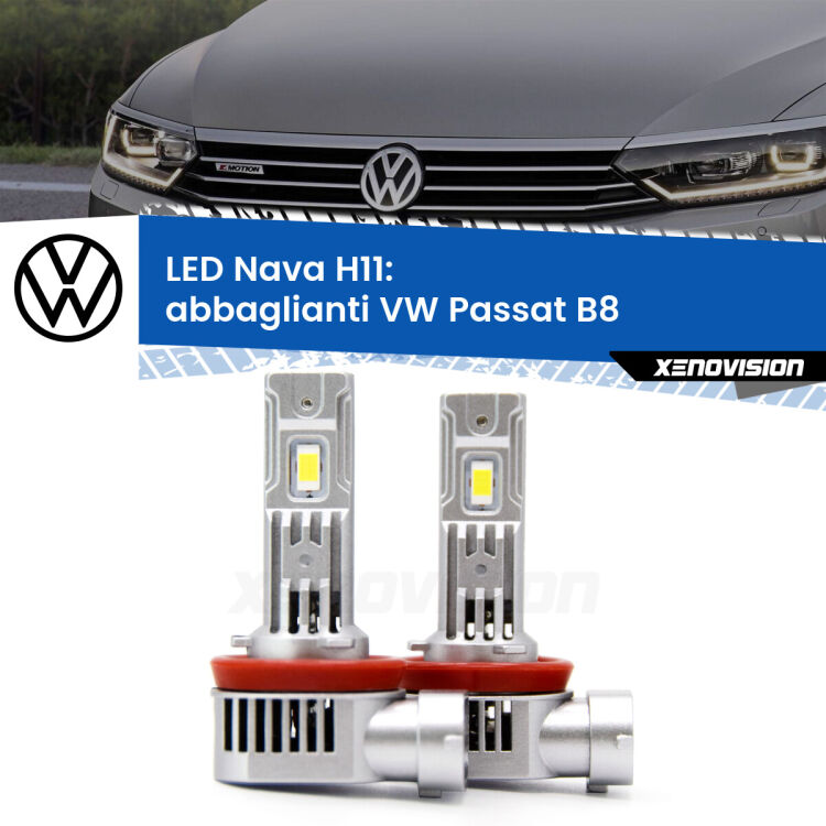 <strong>Abbaglianti LED no-spie per VW Passat</strong> B8 2014-2017. Coppia lampade <strong>H11</strong> modello Nava canbus, raffreddate a ventola.