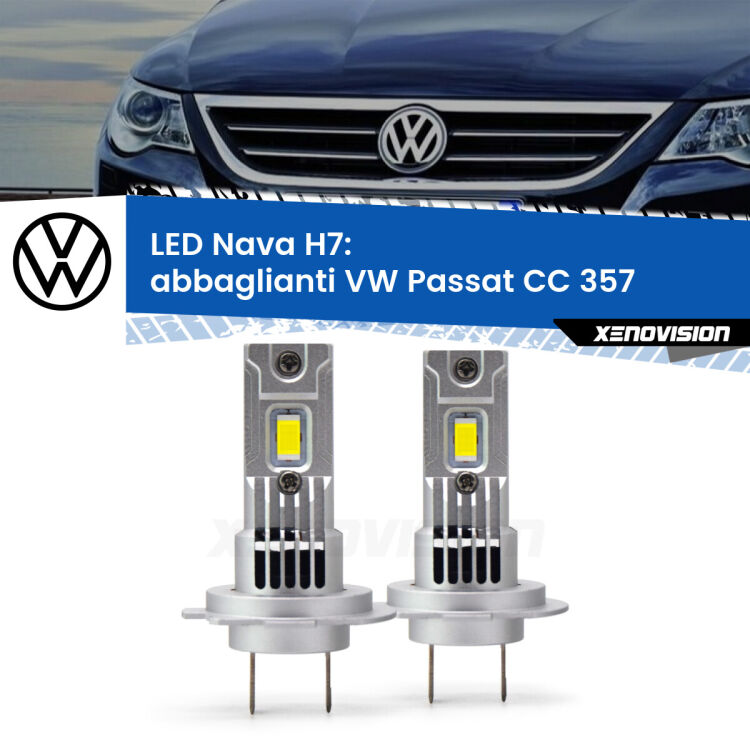 <strong>Abbaglianti LED no-spie per VW Passat CC</strong> 357 2008 -2012. Coppia lampade <strong>H7</strong> modello Nava canbus, raffreddate a ventola.