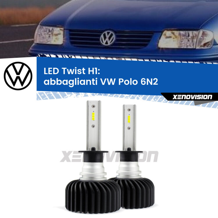 <strong>Kit abbaglianti LED</strong> H1 per <strong>VW Polo</strong> 6N2 1999 -2001. Compatte, impermeabili, senza ventola: praticamente indistruttibili. Top Quality.