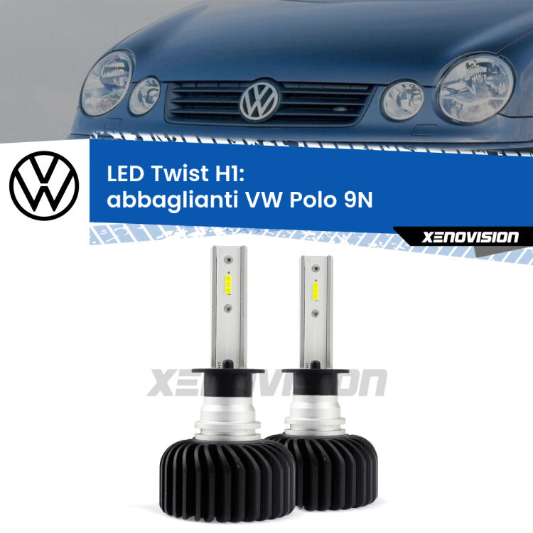 <strong>Kit abbaglianti LED</strong> H1 per <strong>VW Polo</strong> 9N 2002 -2008. Compatte, impermeabili, senza ventola: praticamente indistruttibili. Top Quality.